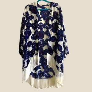 Blue Floral Fringe Duster